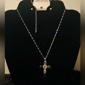 Stainless Steel Multicolor Cross Pendant Necklace